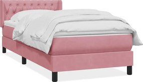 vidaXL Box Spring κρεβάτι με στρώμα ροζ 90x210 εκ. Βελούδινο