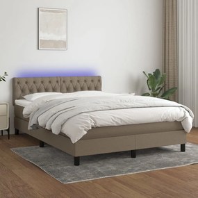 Κρεβάτι Boxspring με Στρώμα & LED Taupe 140x200 εκ. Υφασμάτινο