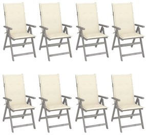 3075143 vidaXL Καρέκλες Κήπου Ανακλιν. 8 τεμ. Γκρι Ξύλο Ακακίας &amp; Μαξιλάρια Γκρι, 1 Τεμάχιο