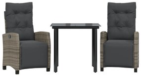 vidaXL Σετ Τραπεζαρίας Κήπου 3 τεμ. Γκρι Συνθ. Ρατάν με Μαξιλάρια