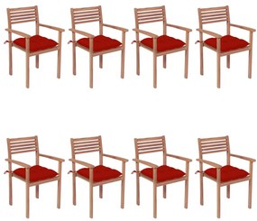 3072621 vidaXL Καρέκλες Κήπου Στοιβαζόμενες 8 τεμ. Μασίφ Ξύλο Teak &amp; Μαξιλάρια Κόκκινο, 1 Τεμάχιο