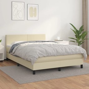 vidaXL Κρεβάτι Boxspring με Στρώμα Κρεμ 140x190εκ. από Συνθετικό Δέρμα