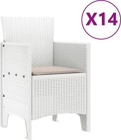 vidaXL Σέτ φαγητού για κήπο 15 pcs Λευκό Rattan Polt