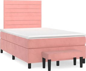 vidaXL Κρεβάτι Boxspring με Στρώμα Ροζ 120x190 εκ. Βελούδινο