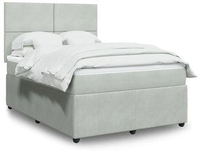 vidaXL Κρεβάτι Boxspring με Στρώμα Ανοιχτό Γκρι 140x200 εκ. Βελούδινο