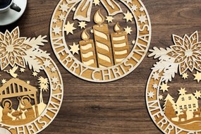 Σετ των 3 Intra απο ξύλο plywood 3mm-4mm πάχος ΧΡΙΣΤΟΥΓΕΝΝΙΑΤΙΚΑ Στολίδια 3 στεφανιών Δίασταση 4x4 cm INTRAFABR-33973447