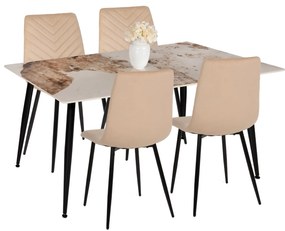 DINING SET 5PCS  TABLE WITH SINTERED STONE TABLETOP-4 CHAIRS WITH VELVET