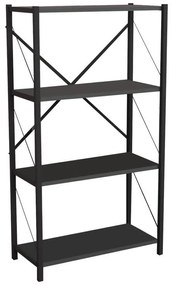 Βιβλιοθήκη Jackrey ανθρακί μελαμίνης-μαύρο μέταλλο 60x30x114εκ 60x30x114 εκ.