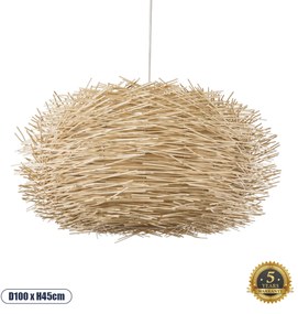 01786 GloboStar® MINORCA 01786 Boho Κρεμαστό Φωτιστικό Πλέγμα Μονόφωτο 1 x E27 IP20 Μπεζ Ξύλο - Μ100 x Π100 x Υ45cm