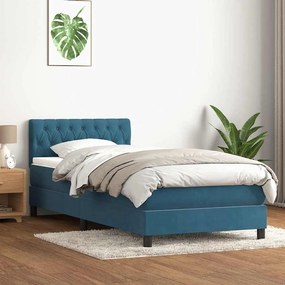 Box Spring κρεβάτι με στρώμα σκούρο μπλε 80x210 εκ. Βελούδινο - Μπλε