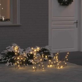 vidaXL Έλκηθρο με Ελάφια 160 LED Θερμό λευκό 53 x 28 x 33 εκ Ρατάν
