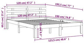 Πλαίσιο Κρεβατιού Κεφαλάρι Καφέ Κεριού 120x190 εκ. Μασίφ Πεύκο - Καφέ