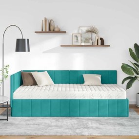 vidaXL Κρεβάτι Γωνίας με στρώμα Τιρκουάζ 90 x 200 cm Βελούδο