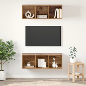 vidaXL Τοίχου ντουλάπες τηλεόρασης 2 pcs Παλαιό ξύλο 37 x 37 x 107 εκ