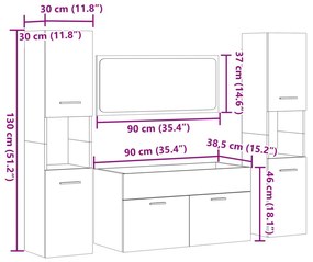 Σετ Επίπλων Μπάνιου 4 Τεμαχίων Sonoma Δρυς Επεξεργασμένο Ξύλο - Καφέ