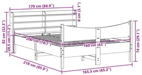 Πλαίσιο Κρεβατιού με Κεφαλάρι Λευκό 160x200 εκ. από Μασίφ Πεύκο - Λευκό