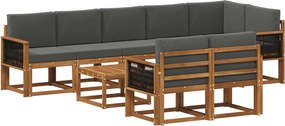 vidaXL Σειρά Καναπέ Εξωτερικού 9 pcs Φυσικό και Ανθρακί Πολυεστέρας