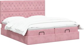 vidaXL Κρεβάτι Ottoman με Στρώμα και LED Ροζ 160 x 200 cm Βελούδο