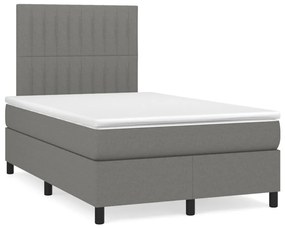 Κρεβάτι Boxspring με Στρώμα &amp; LED Σκ.Γκρι 120x190εκ. Υφασμάτινο