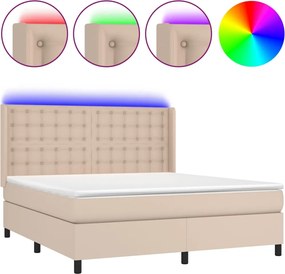 vidaXL Κρεβάτι Boxspring Στρώμα&amp;LED Καπουτσίνο 160x200 εκ. Συνθ. Δέρμα