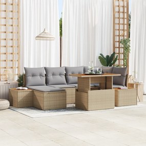 vidaXL Σετ καναπέ 7 τεμαχίων με μαξιλάρια μπεζ ρατάν