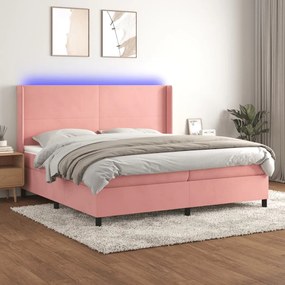 Κρεβάτι Boxspring με Στρώμα &amp; LED Ροζ 200x200 εκ. Βελούδινο - Ροζ