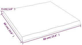 Επιφ Τραπεζιού Αν Καφέ 60x60x(2-4)εκ. Ακατέργ. Μασίφ Ξύλο Δρυός - Καφέ