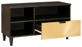 vidaXL Ντουλάπι TV Μαύρο και Χρυσό 80 x 33 x 46 εκ Μασίφ ξύλο μάνγκο