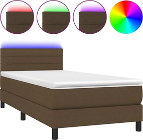vidaXL Κρεβάτι Boxspring με Στρώμα &amp; LED Σκ.Καφέ 90x200 εκ. Υφασμάτινο