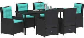 vidaXL Σέτ φαγητού για κήπο 7 pcs Μαύρο Πολυ ράταν