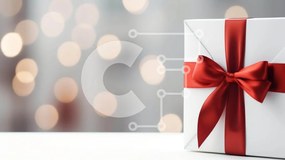 Intra Συλλεκτικό Ξύλινο Παζλ Plywood 4mm - Λευκό κουτί δώρου με κόκκινη κορδέλα και φόντο Bokeh Σε Ξύλινο Κουτί - Διαστάσεις: 10x10 cm – 25 κομμάτια