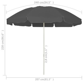 vidaXL Ομπρέλα Θαλάσσης Ανθρακί 240 εκ.