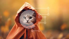 Σετ των 2 Intra Συλλεκτικό Ξύλινο Παζλ Plywood 4mm - Γάτα που φοράει πορτοκαλί μανδύα με κουκούλα Σε Ξύλινο Κουτί - Διαστάσεις: 10x10 cm – 25 κομμάτια