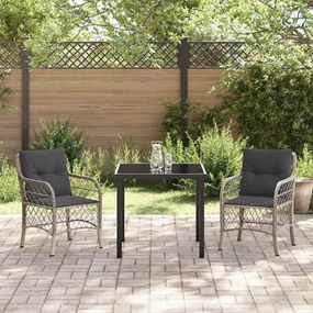 vidaXL Σέτ φαγητού για κήπο με μαξιλάρι 3 pcs Ανοιχτό γκρι Πολυ ράταν