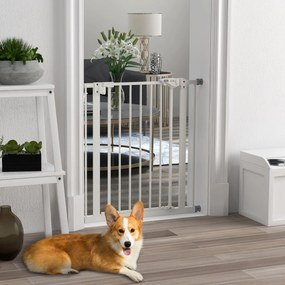 Dog Door Gate Barrier Pet Gate Metal Plastic 74-80cm Λευκό