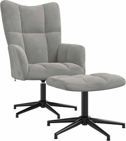 VidaXL Πολυθρόνα Relax Ανοιχτό Γκρι Βελούδινη με Σκαμπό