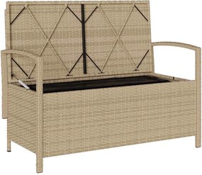 vidaXL Πάγκος αποθήκευσης κήπου με μαξιλάρι Μπεζ Poly Rattan