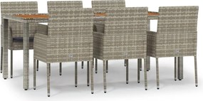 vidaXL Σετ Τραπεζαρίας Κήπου 7 τεμ. Γκρι Συνθ. Ρατάν με Μαξιλάρια