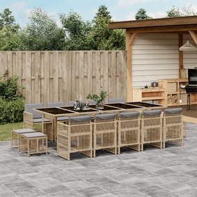 Σετ Τραπεζαρίας Κήπου 15τεμ. Μικτό Μπεζ Συνθ. Ρατάν & Μαξιλάρια