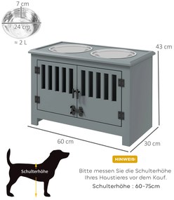 PawHut Ανυψωμένος Σταθμός Τροφοδοσίας για Μεγάλους Σκύλους, 2 Μπολ από Ανοξείδωτο Ατσάλι, Αποθηκευτικός Χώρος, 35,5x60x30 cm, Γκρι