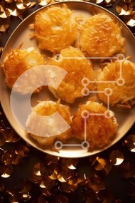 Σετ των 2 Intra Συλλεκτικό Ξύλινο Παζλ Plywood  4mm - Χρυσές τηγανίτες με χρυσό κομφετί σε ένα τραπέζι Σε Ξύλινο Κουτί - Διαστάσεις: 10x10 cm – 25 κομμάτια