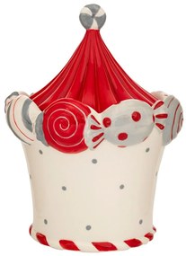 Χριστουγεννιάτικη Μπισκοτιέρα Κεραμική Καραμέλες Λευκό-Κόκκινο 18x18x23εκ. iliadis 90772