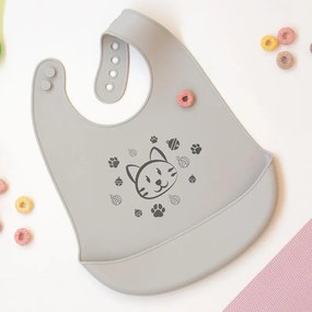 Σαλιάρα Σιλικόνης 4+ Μηνών Kiokids Γκρι Γατάκι 3019