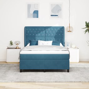 vidaXL Κρεβάτι Box Spring με Στρώμα Σκούρο Μπλε 140x190 εκ. Βελούδο