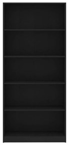 Βιβλιοθήκη με 5 Ράφια Μαύρη 80 x 24 x 175 εκ. από Επεξ. Ξύλο - Μαύρο