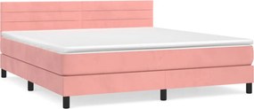 vidaXL Κρεβάτι Boxspring με Στρώμα Ροζ 160x200 εκ. Βελούδινο