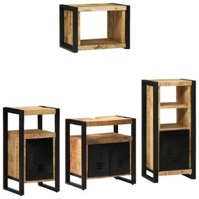 vidaXL Σετ Επίπλων Μπάνιου με ράφι 4 pcs Καστανό Στερεό ξύλο μάνγκο
