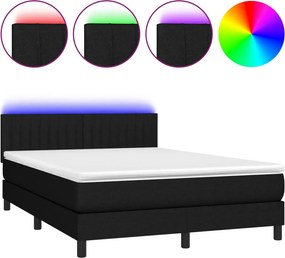 vidaXL Κρεβάτι Boxspring με Στρώμα &amp; LED Μαύρο 140x200 εκ. Υφασμάτινο