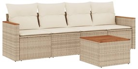 vidaXL Σετ Καναπέ Κήπου 5 τεμ. Μπεζ Συνθετικό Ρατάν με Μαξιλάρι