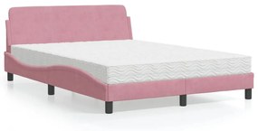 Κρεβάτι με Στρώμα Ροζ 140x200 εκ. Βελούδινο - Ροζ